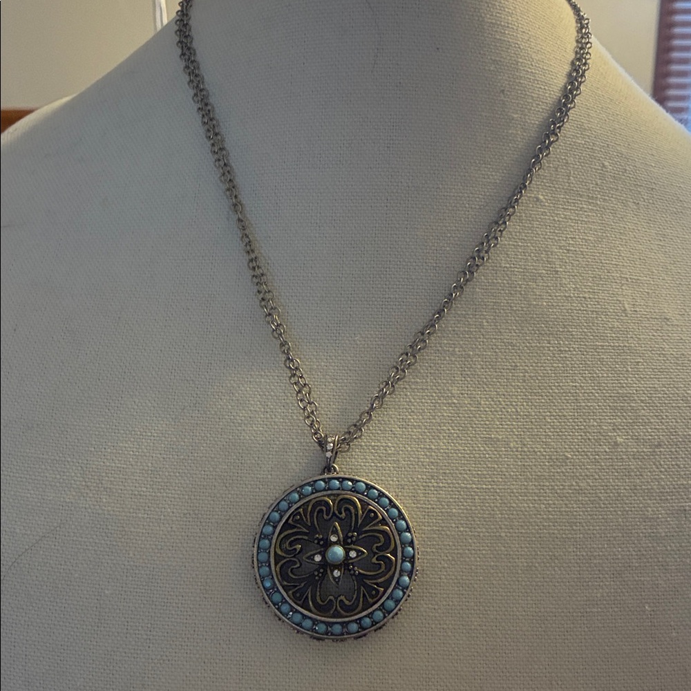 Chico's Silver and Blue Medallion Necklace